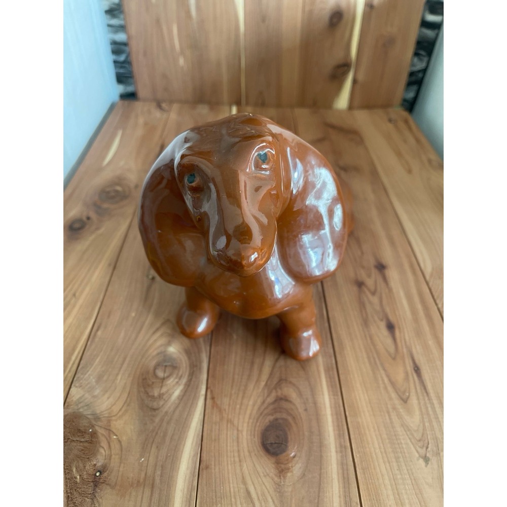VTG  Daschund Dog Planter Ceramic 11" Art Deco Brown -Hotdog Floral Retro Garden - Picture 4 of 7